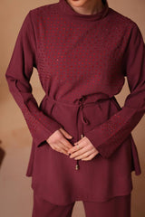 Işıltılı Taş İşlemeli Verev Dokulu İkili Takım