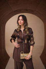 Belden Bağlamalı İthal Flamlı Liena Kumaş Etekli Takım