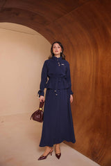 Dik Yakalı ve Kol Bağcık Detaylı Modal Kumaş Etekli Takım