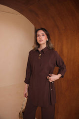 Yandan Büzgülü İthal Slablı Kumaş Pantolonlu İkili Takım