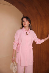 Yandan Büzgülü İthal Slablı Kumaş Pantolonlu İkili Takım