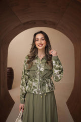 Cepli ve Fermuar Detaylı Batik Desenli Modal Kumaş Etekli Takım