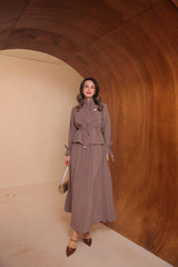 Dik Yakalı ve Kol Bağcık Detaylı Modal Kumaş Etekli Takım