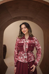 Cepli ve Fermuar Detaylı Batik Desenli Modal Kumaş Etekli Takım