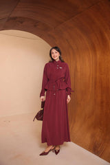 Dik Yakalı ve Kol Bağcık Detaylı Modal Kumaş Etekli Takım