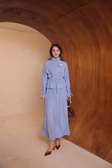 Dik Yakalı ve Kol Bağcık Detaylı Modal Kumaş Etekli Takım