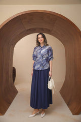 Soyut Desenli ve Belden Büzgülü Piliseli Mango Modal Etekli Takım