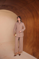 Yandan Büzgülü İthal Slablı Kumaş Pantolonlu İkili Takım