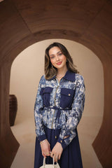 Cepli ve Fermuar Detaylı Batik Desenli Modal Kumaş Etekli Takım