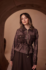 Fermuar Detaylı Desenli İkili Etekli Takım