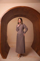 Işıltılı Şerit İşlemeli ve Tok Dokulu Etekli Takım