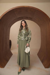 Cepli ve Fermuar Detaylı Batik Desenli Modal Kumaş Etekli Takım