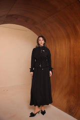 Dik Yakalı ve Kol Bağcık Detaylı Modal Kumaş Etekli Takım