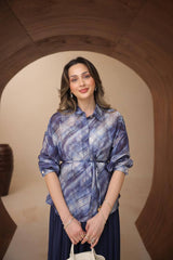 Soyut Desenli ve Belden Büzgülü Piliseli Mango Modal Etekli Takım