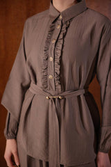 Kırışmaz Çilek Kumaş Fırfırlı ve Kemerli Etekli Takım