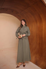 Dik Yakalı ve Kol Bağcık Detaylı Modal Kumaş Etekli Takım