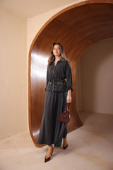 Fermuar Detaylı İpek Cupra Etekli Takım