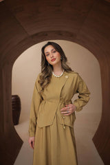 Asimetrik Kesim Belden Bağlamalı Yazlık Zara Odesa Cupra Etekli Takım