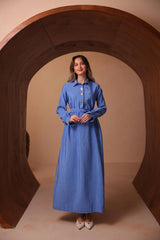 İpeksi Cupra Dokulu Belden Kuşaklı Elbise