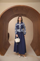 Cepli ve Fermuar Detaylı Batik Desenli Modal Kumaş Etekli Takım