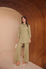 Yandan Büzgülü İthal Slablı Kumaş Pantolonlu İkili Takım