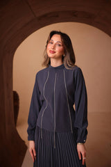 Işıltılı Şerit İşlemeli ve Tok Dokulu Etekli Takım