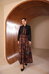 Fular Detaylı Etnik Desenli İthal Poplin Etekli Takım