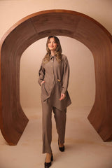 Asimetrik Kesim Çilek Kumaş İkili Takım