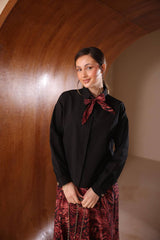 Fular Detaylı Etnik Desenli İthal Poplin Etekli Takım