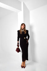 Vatkalı Güpür Dantel Siyah Elbise