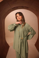 Asimetrik Kesim Çilek Kumaş İkili Takım