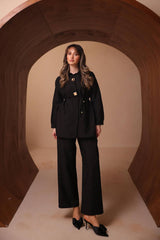 Gold Düğmeli Yağmur Kumaş İkili Takım