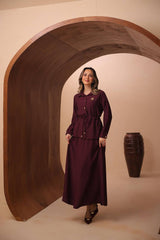 Çiçek Broş Detaylı Pofuduk Dokulu Çilek Kumaş Etek Takım