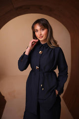 Gold Düğmeli Yağmur Kumaş İkili Takım