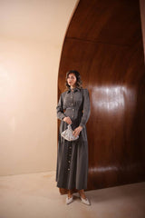 Kuşaklı Modern Kesim İpek Cupra Elbise