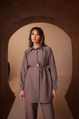 Gold Düğmeli Yağmur Kumaş İkili Takım