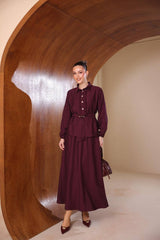 Kırışmaz Çilek Kumaş Fırfırlı ve Kemerli Etekli Takım