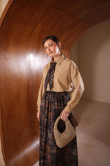 Fular Detaylı Etnik Desenli İthal Poplin Etekli Takım