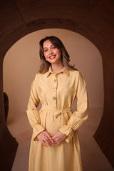 İpeksi Cupra Dokulu Belden Kuşaklı Elbise