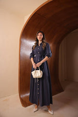 Kuşaklı Modern Kesim İpek Cupra Elbise