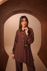 Asimetrik Kesim Çilek Kumaş İkili Takım