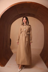 İpeksi Cupra Dokulu Belden Kuşaklı Elbise