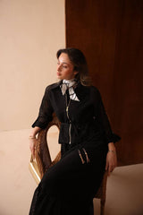 Fermuarlı File Detaylı Siyah Etekli Takım