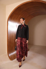 Fular Detaylı Etnik Desenli İthal Poplin Etekli Takım