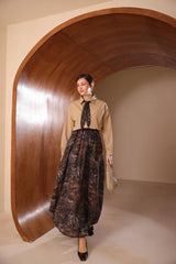 Fular Detaylı Etnik Desenli İthal Poplin Etekli Takım