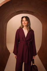 Kimono Kesim Çilek Kumaş İkili Takım