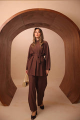 Kimono Kesim Çilek Kumaş İkili Takım